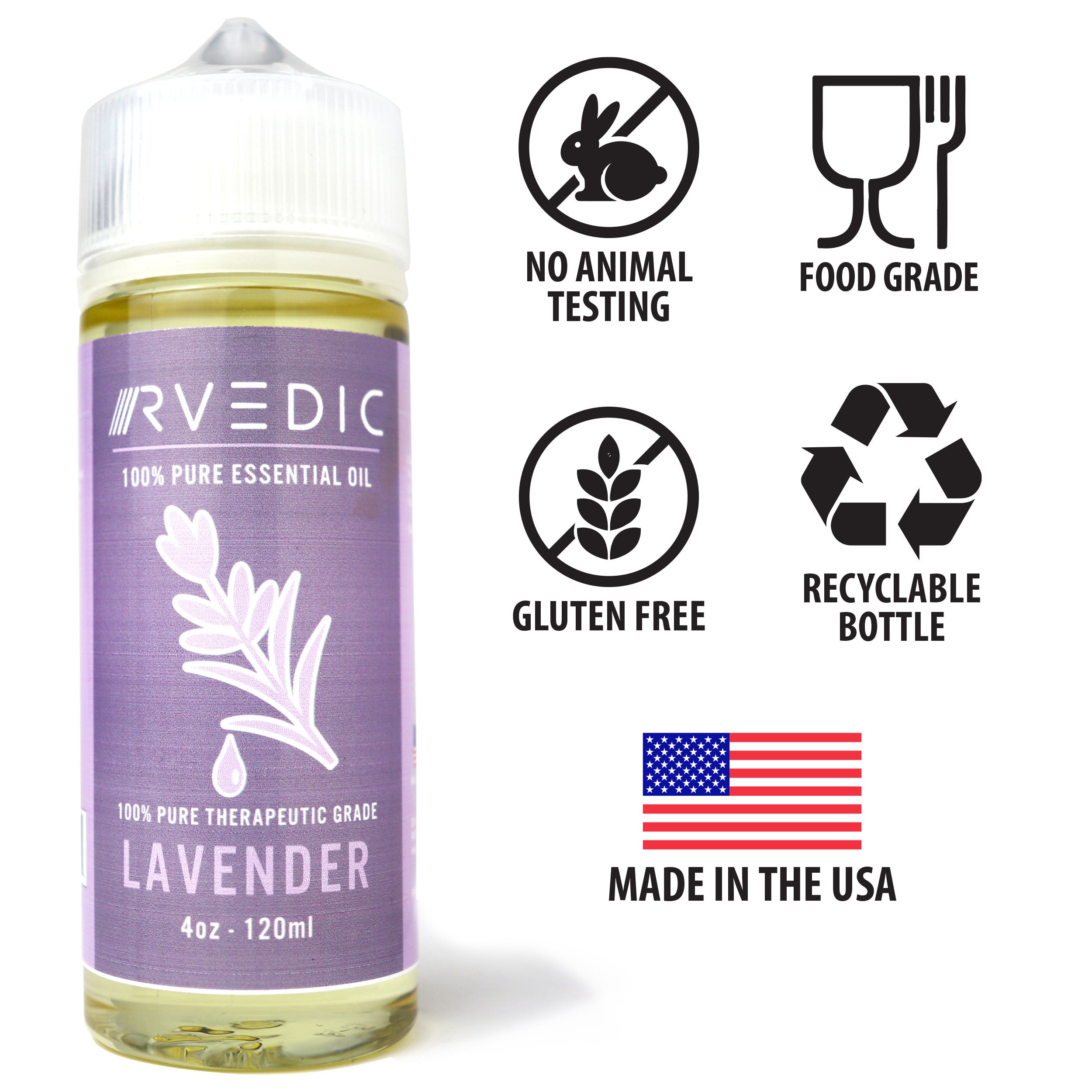 RVEDIC 100% Pure Lavender Essential Oil - 4oz (120mL)