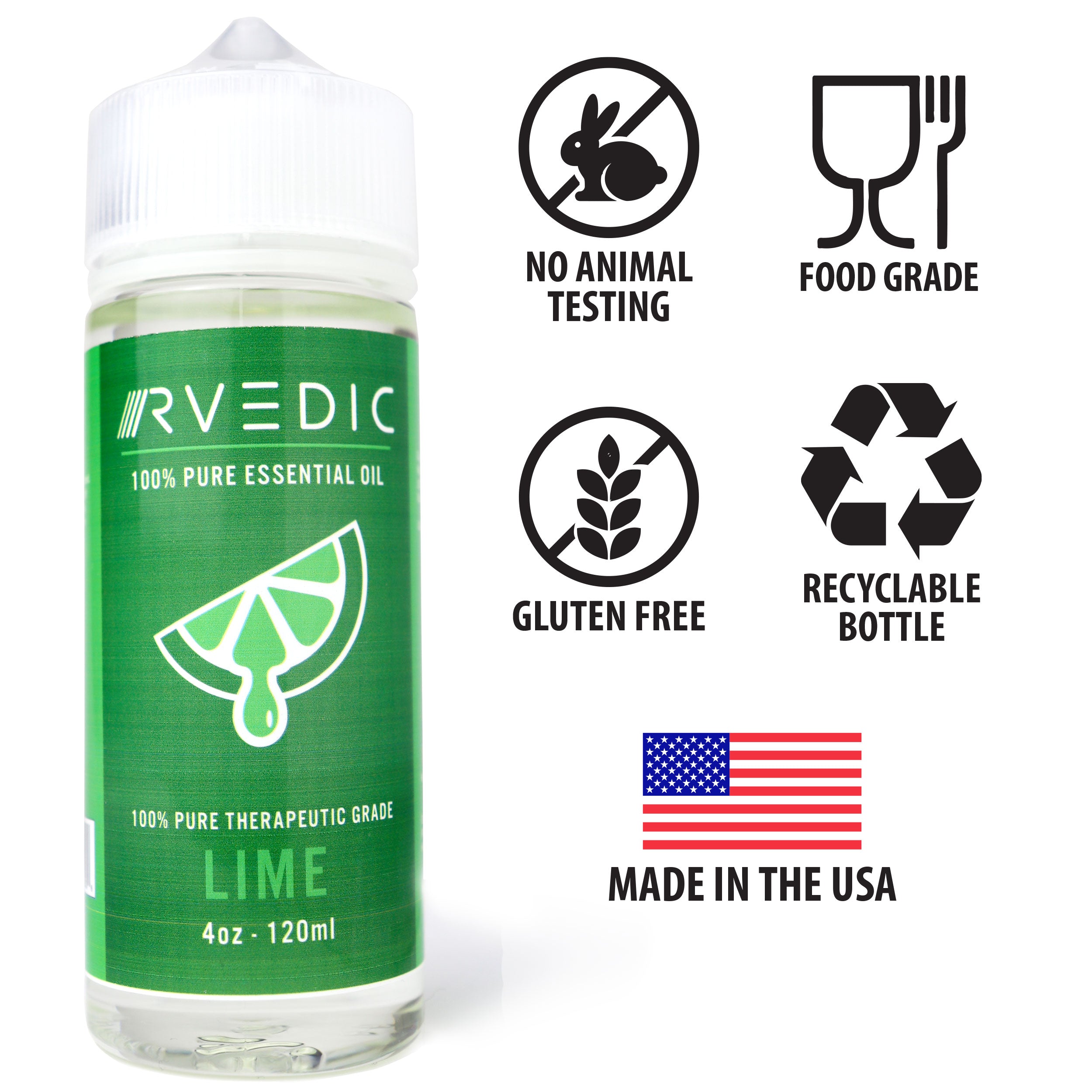 RVEDIC 100% Pure Lime Essential Oil - 4oz (120mL)